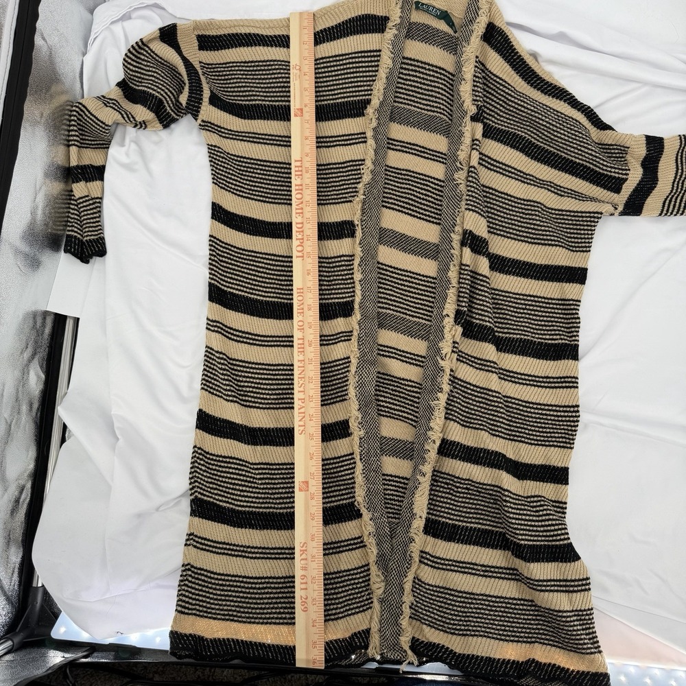 Lauren Ralph Lauren Sz L Linen/Cotton Striped Knit Long Cardigan‎ Fringe Western - Picture 7 of 9